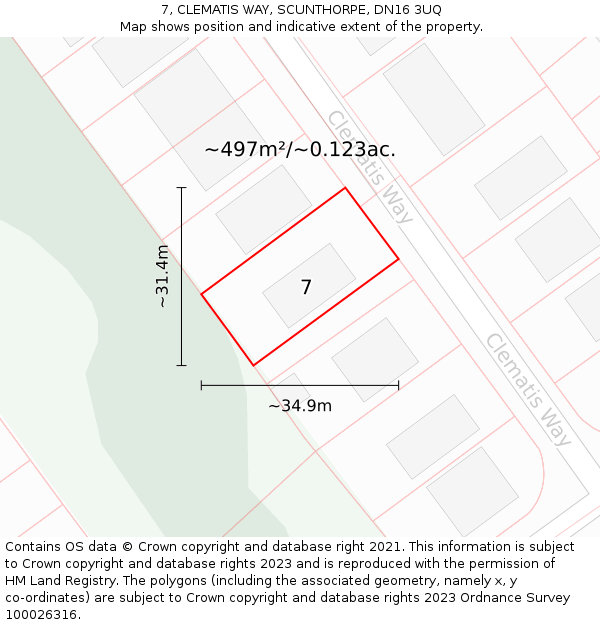 7, CLEMATIS WAY, SCUNTHORPE, DN16 3UQ: Plot and title map