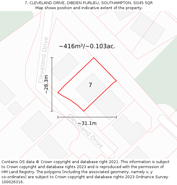 7, CLEVELAND DRIVE, DIBDEN PURLIEU, SOUTHAMPTON, SO45 5QR: Plot and title map