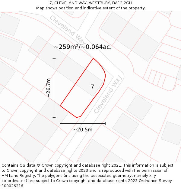 7, CLEVELAND WAY, WESTBURY, BA13 2GH: Plot and title map