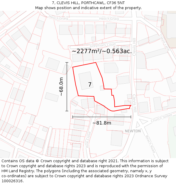 7, CLEVIS HILL, PORTHCAWL, CF36 5NT: Plot and title map