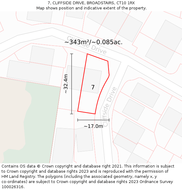 7, CLIFFSIDE DRIVE, BROADSTAIRS, CT10 1RX: Plot and title map