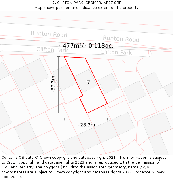 7, CLIFTON PARK, CROMER, NR27 9BE: Plot and title map