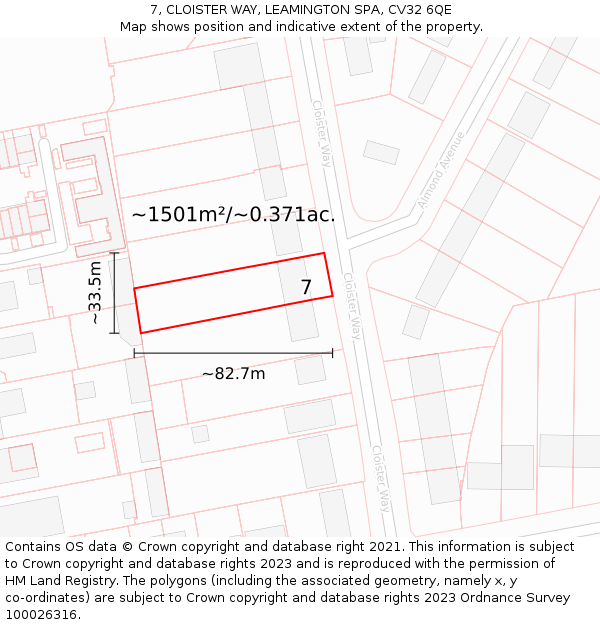 7, CLOISTER WAY, LEAMINGTON SPA, CV32 6QE: Plot and title map