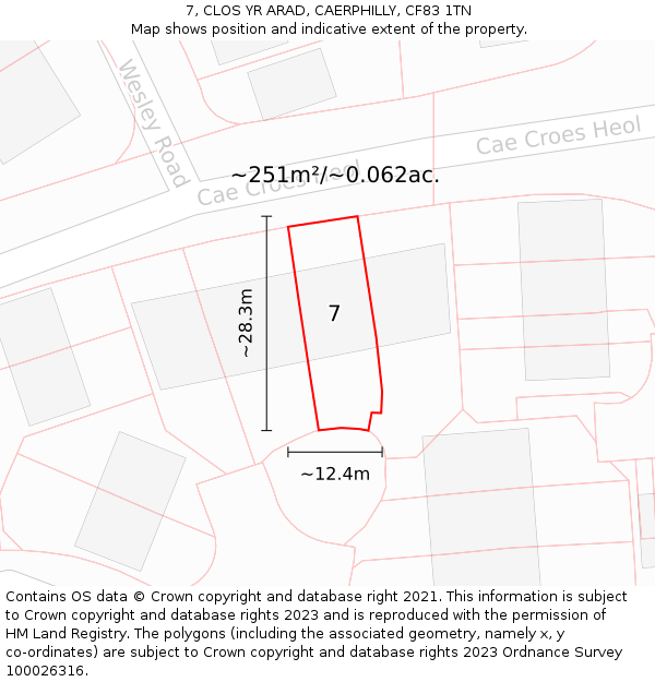 7, CLOS YR ARAD, CAERPHILLY, CF83 1TN: Plot and title map