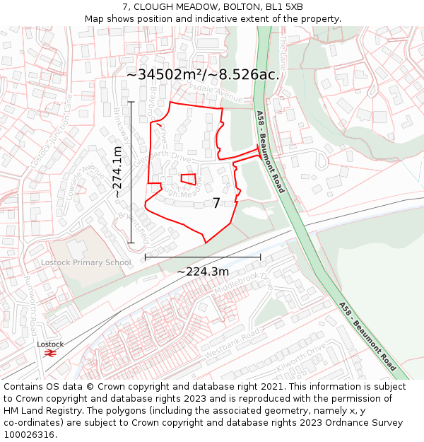 7, CLOUGH MEADOW, BOLTON, BL1 5XB: Plot and title map