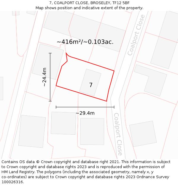 7, COALPORT CLOSE, BROSELEY, TF12 5BF: Plot and title map