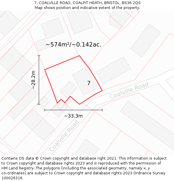 7, COALVILLE ROAD, COALPIT HEATH, BRISTOL, BS36 2QS: Plot and title map