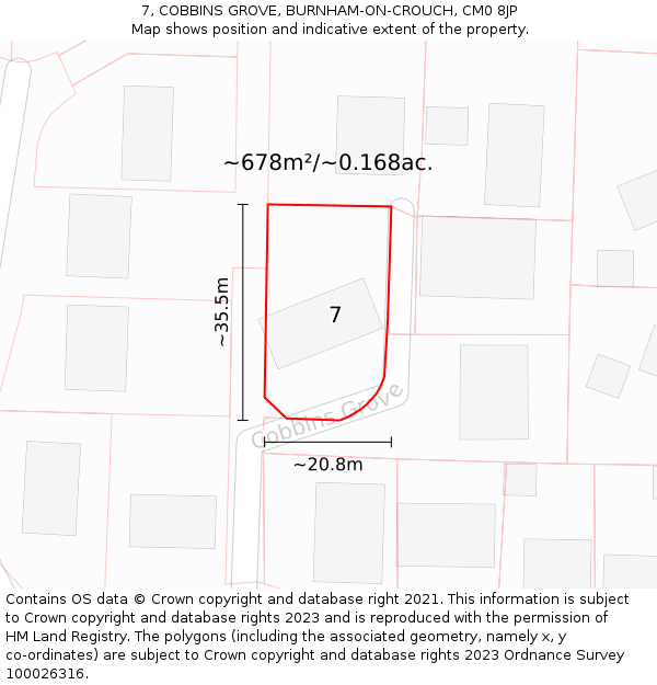 7, COBBINS GROVE, BURNHAM-ON-CROUCH, CM0 8JP: Plot and title map