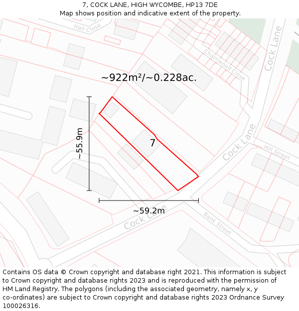 7, COCK LANE, HIGH WYCOMBE, HP13 7DE: Plot and title map