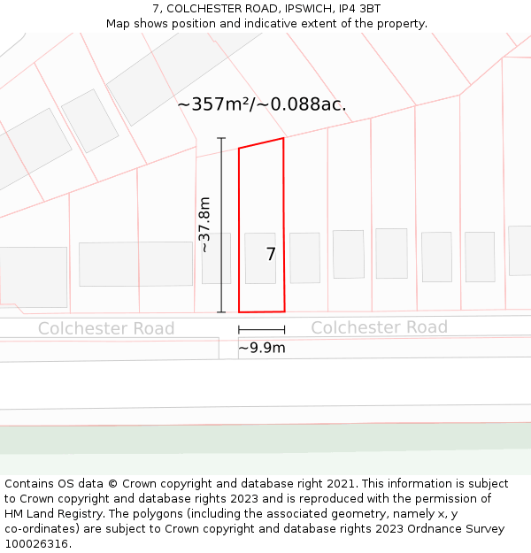 7, COLCHESTER ROAD, IPSWICH, IP4 3BT: Plot and title map