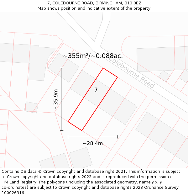 7, COLEBOURNE ROAD, BIRMINGHAM, B13 0EZ: Plot and title map