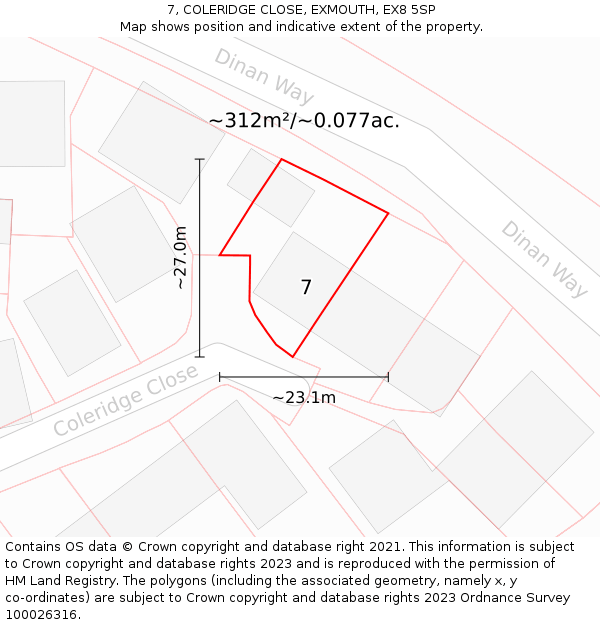 7, COLERIDGE CLOSE, EXMOUTH, EX8 5SP: Plot and title map