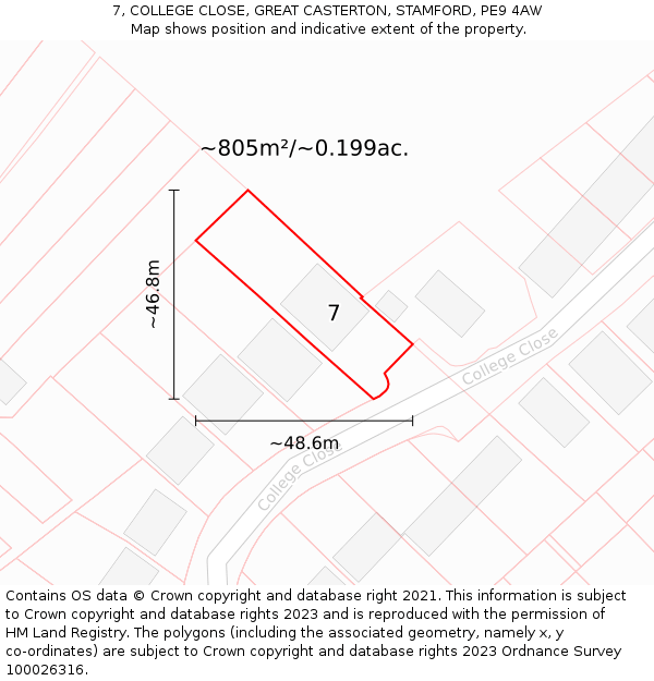 7, COLLEGE CLOSE, GREAT CASTERTON, STAMFORD, PE9 4AW: Plot and title map