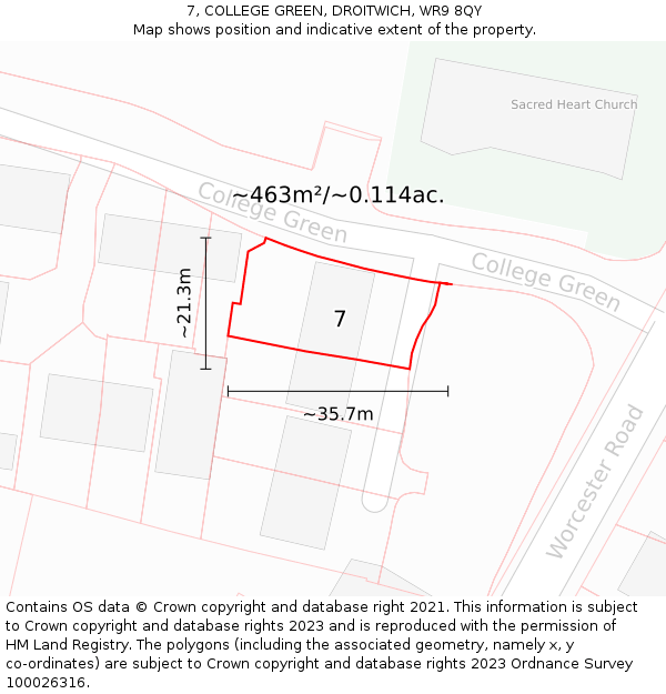 7, COLLEGE GREEN, DROITWICH, WR9 8QY: Plot and title map