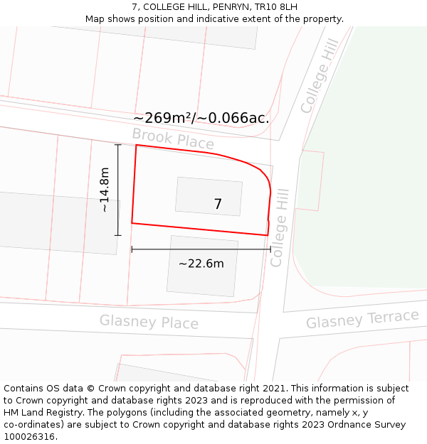 7, COLLEGE HILL, PENRYN, TR10 8LH: Plot and title map