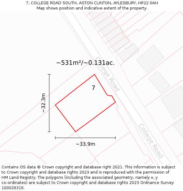 7, COLLEGE ROAD SOUTH, ASTON CLINTON, AYLESBURY, HP22 0AH: Plot and title map