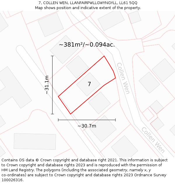 7, COLLEN WEN, LLANFAIRPWLLGWYNGYLL, LL61 5QQ: Plot and title map