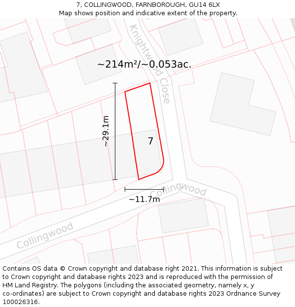 7, COLLINGWOOD, FARNBOROUGH, GU14 6LX: Plot and title map