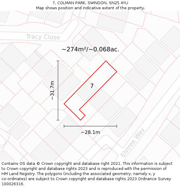 7, COLMAN PARK, SWINDON, SN25 4YU: Plot and title map