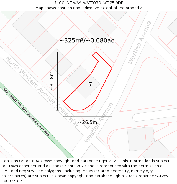 7, COLNE WAY, WATFORD, WD25 9DB: Plot and title map
