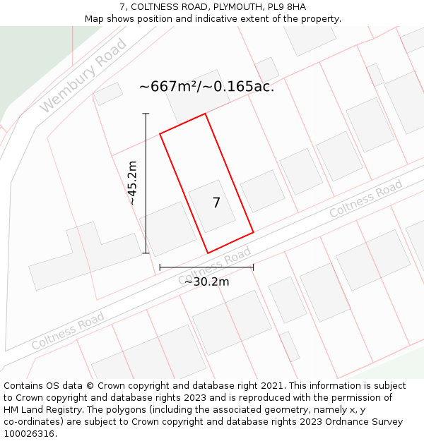 7, COLTNESS ROAD, PLYMOUTH, PL9 8HA: Plot and title map