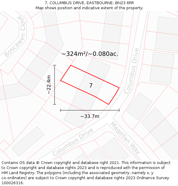 7, COLUMBUS DRIVE, EASTBOURNE, BN23 6RR: Plot and title map