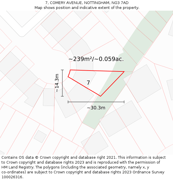 7, COMERY AVENUE, NOTTINGHAM, NG3 7AD: Plot and title map