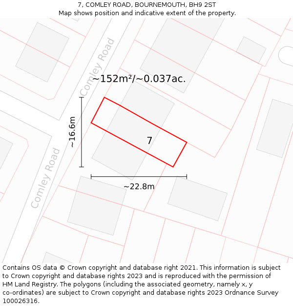 7, COMLEY ROAD, BOURNEMOUTH, BH9 2ST: Plot and title map