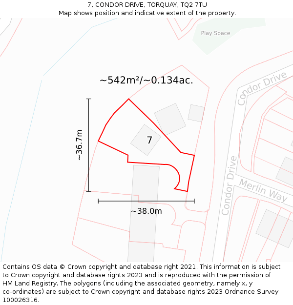 7, CONDOR DRIVE, TORQUAY, TQ2 7TU: Plot and title map