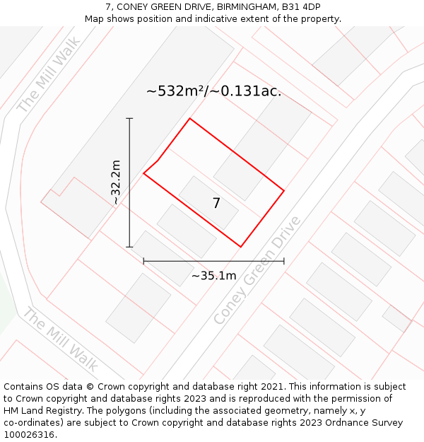 7, CONEY GREEN DRIVE, BIRMINGHAM, B31 4DP: Plot and title map