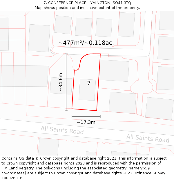 7, CONFERENCE PLACE, LYMINGTON, SO41 3TQ: Plot and title map