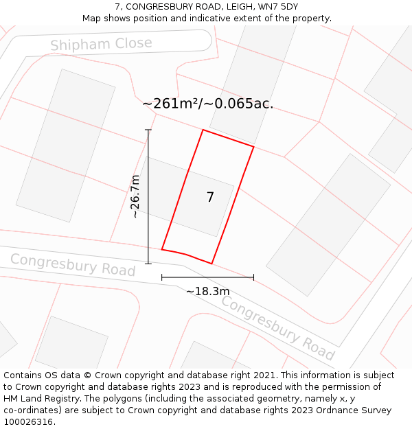 7, CONGRESBURY ROAD, LEIGH, WN7 5DY: Plot and title map
