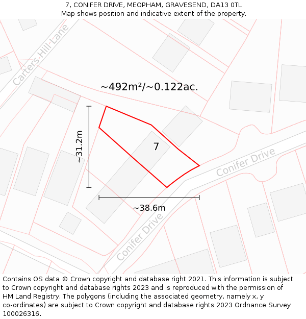 7, CONIFER DRIVE, MEOPHAM, GRAVESEND, DA13 0TL: Plot and title map