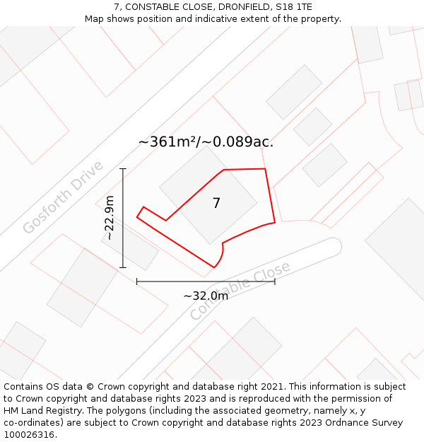 7, CONSTABLE CLOSE, DRONFIELD, S18 1TE: Plot and title map