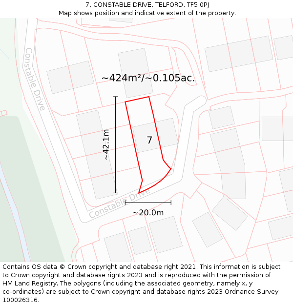7, CONSTABLE DRIVE, TELFORD, TF5 0PJ: Plot and title map