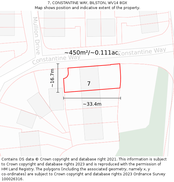 7, CONSTANTINE WAY, BILSTON, WV14 8GX: Plot and title map