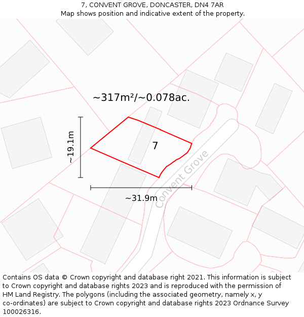 7, CONVENT GROVE, DONCASTER, DN4 7AR: Plot and title map