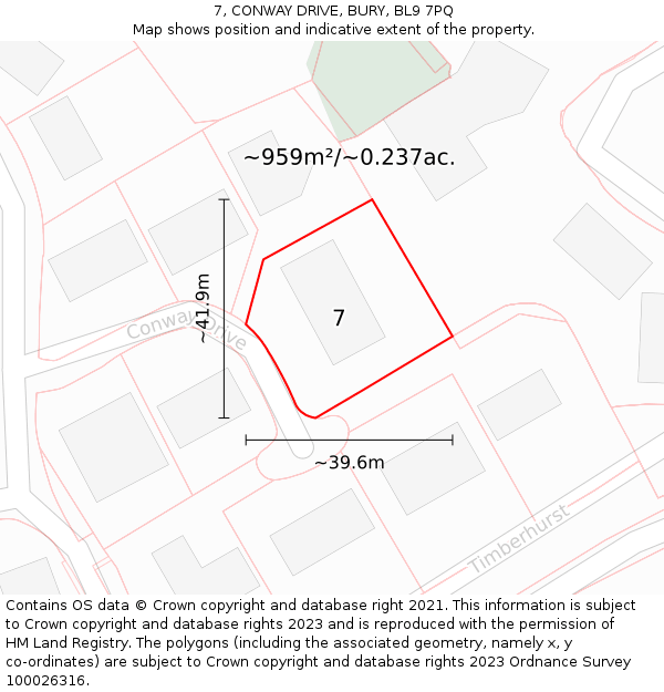 7, CONWAY DRIVE, BURY, BL9 7PQ: Plot and title map