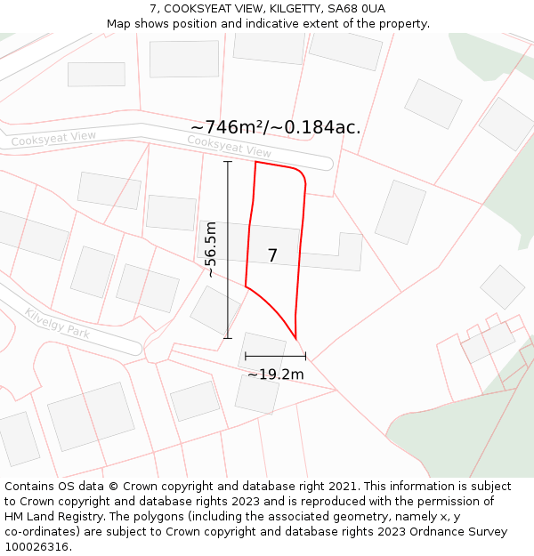 7, COOKSYEAT VIEW, KILGETTY, SA68 0UA: Plot and title map