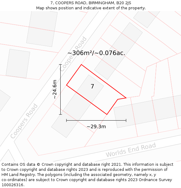 7, COOPERS ROAD, BIRMINGHAM, B20 2JS: Plot and title map