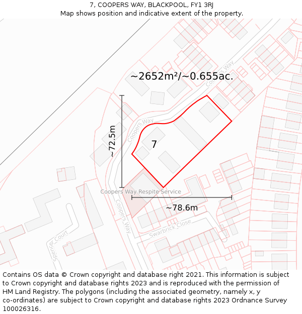 7, COOPERS WAY, BLACKPOOL, FY1 3RJ: Plot and title map