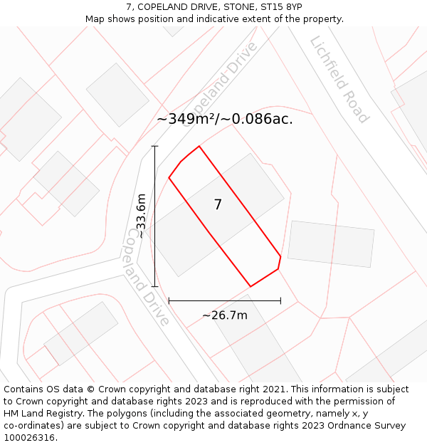 7, COPELAND DRIVE, STONE, ST15 8YP: Plot and title map