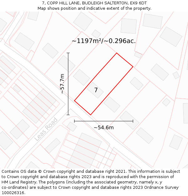 7, COPP HILL LANE, BUDLEIGH SALTERTON, EX9 6DT: Plot and title map