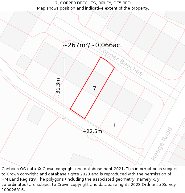 7, COPPER BEECHES, RIPLEY, DE5 3ED: Plot and title map