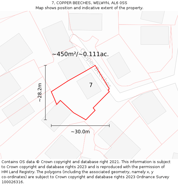 7, COPPER BEECHES, WELWYN, AL6 0SS: Plot and title map