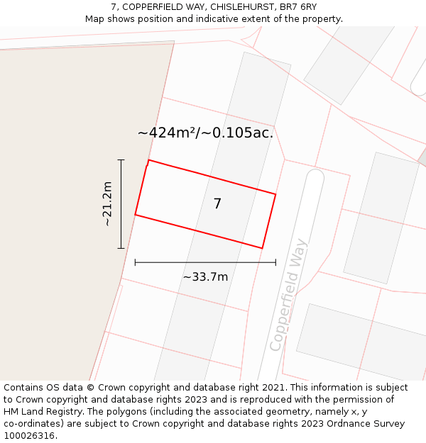 7, COPPERFIELD WAY, CHISLEHURST, BR7 6RY: Plot and title map