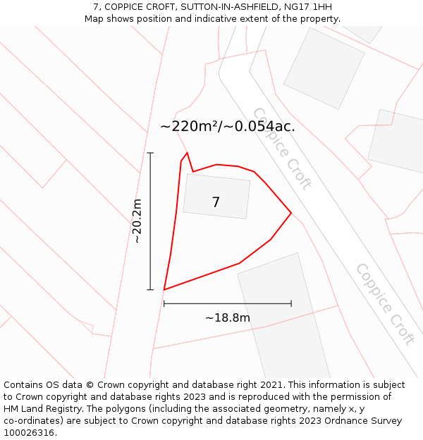 7, COPPICE CROFT, SUTTON-IN-ASHFIELD, NG17 1HH: Plot and title map