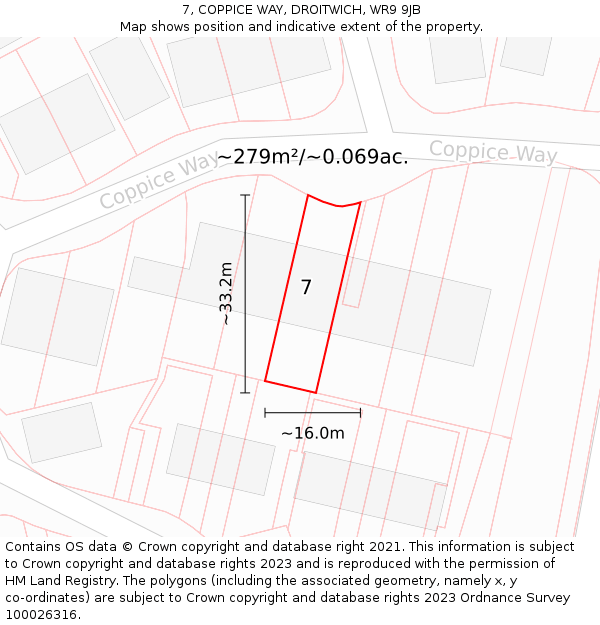 7, COPPICE WAY, DROITWICH, WR9 9JB: Plot and title map