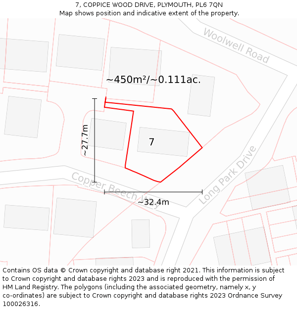 7, COPPICE WOOD DRIVE, PLYMOUTH, PL6 7QN: Plot and title map