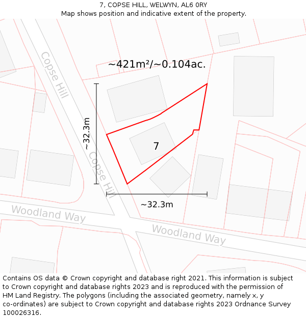 7, COPSE HILL, WELWYN, AL6 0RY: Plot and title map
